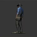 Man Dressed in Blue Shirt Hat with Tool Belt Standing on Green Base Detailed Figure