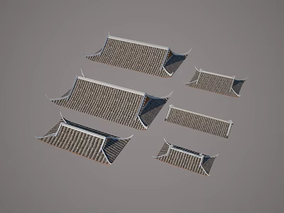 Traditional Chinese Roof Components With Various Sizes Shapes And Tile Texture 3d model