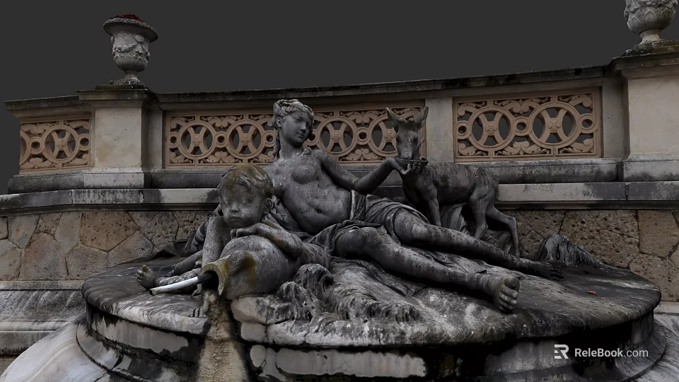 Classical Outdoor Water Fountain With Sculptural Figures And Ornate Stone Carvings 3d model 