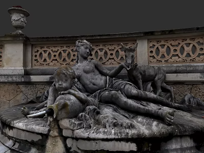 Classical Outdoor Water Fountain With Sculptural Figures And Ornate Stone Carvings 3d model
