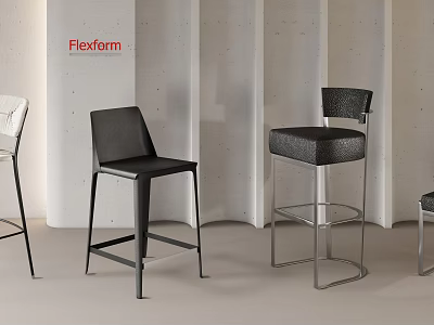Flexform Sleek Modern Bar Stools With Leather Seats And Metal Frames 3d model