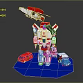 Game And Movie Robot Character With Red White Design Ambulance Fire Truck Vehicles And Display Stand