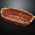 Woven Rattan Storage Basket With Oval Shape Brown Handle And Woven Texture For Home Organization