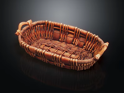 Woven Rattan Storage Basket With Oval Shape Brown Handle And Woven Texture For Home Organization 3d model