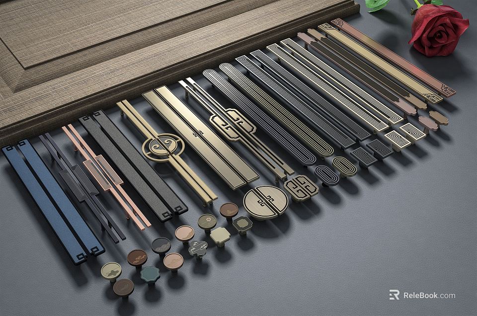 Various Style Decorative Cabinet Handles With Different Materials And Modern Design 3d model 