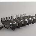 Modern Conference Table With Multiple Ergonomic Chairs And Notebooks On Surface 3d model