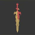 Decorative Fantasy Sword With Ornate Hilt Purple Gem And Red Blade Design