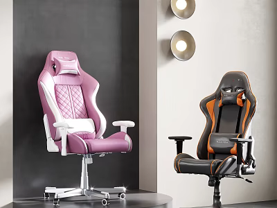Pink and Black Orange Office Chairs with Racing Style Design Displayed in Modern Interior Setting 3d model