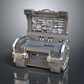 Futuristic Tech Device Case With Open Lid Digital Display Panel And Silver Finish Control Buttons 3d model