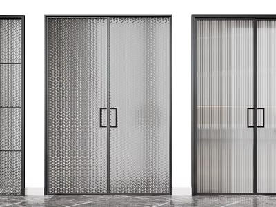 Modern Interior Sliding Doors With Black Frame And Textured Panel Designs 3d model