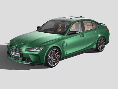 Green BMW M3 Sedan With Black Alloy Wheels Red Brake Calipers And Carbon Fiber Roof 3d model