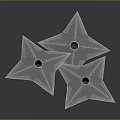 Three Metallic Star Shaped Shuriken Weapon With Sharp Points And Reflection