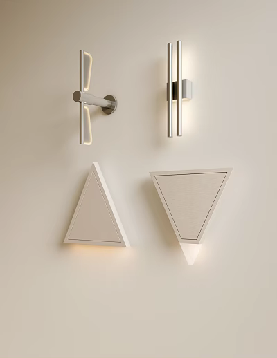 Modern Triangular Wall Lamps with Soft Lighting and Fabric Shades Mounted on Wall 3d model