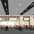 School Cafeteria Interior With Tables Chairs Food Display Counters And Ceiling Lighting 3d model