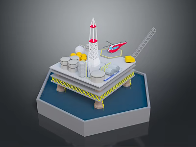 Offshore Oil Drilling Platform With Drilling Tower Helicopter Storage Tanks And Ladder 3d model
