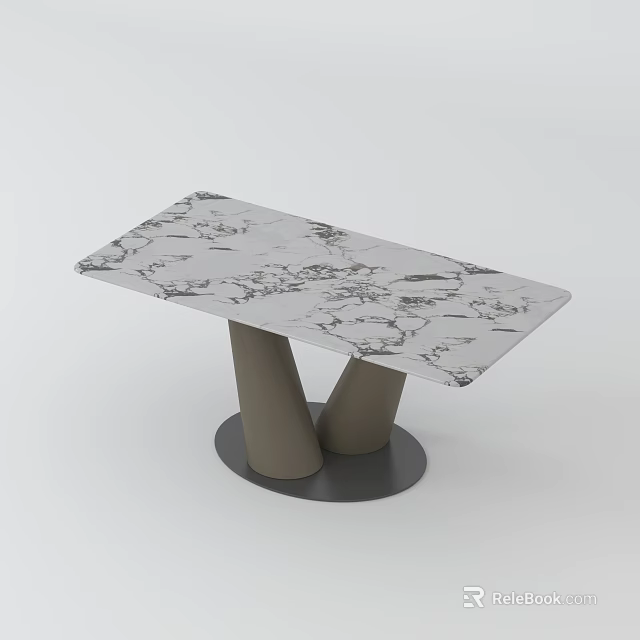 Modern Dining Table With Marble Tabletop Two Cylindrical Legs And Black Base 3d model