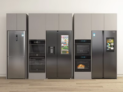 Modern Stainless Steel Built in Refrigerators and Freezers in Kitchen Appliance Combination 3d model