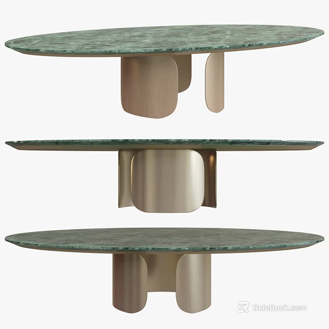 Modern Green Marble Coffee Table with Sleek Gold Metal Base Design 3d model 