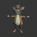 Cartoon Mouse 3D Model Wearing Brown Hat Brown Coat With Arms Outstretched