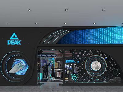 PEAK Sportswear Specialty Store With Modern Lighting And Shoe Clothes Display Interior 3d model