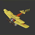 Yellow Biplane Toy Model With Propeller Skis And Pilot Tail Label