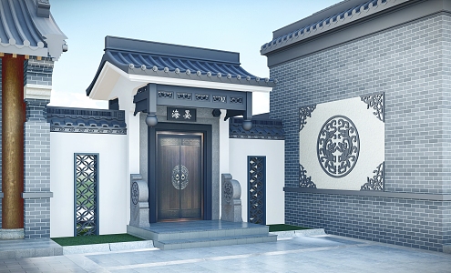 New Chinese Style Gate Building Courtyard Gate 3d model