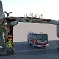 Leisure Farm Entrance Gate Stone Wooden Structure With Bird Decoration And Little Figure