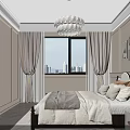 Elegant Bedroom Interior Design With Beige Tones Bed Chandelier And Decorative Paintings