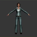 3D Female Character Model With Blue Jacket Jeans And Outstretched Arms Gray Background