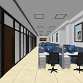 Modern Public Office Space Interior With Cubicles Computers Office Chairs And Windows 3d model