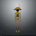 Yellow Green Robot Character With Dome Head Antenna And Long Limbs