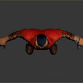 Game Movie Character With Blue Hair Red Vest And Brown Pants Standing Pose