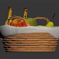 Wicker Fruit Basket With White Cloth Lining Holding Fresh Bananas Apples And Pears