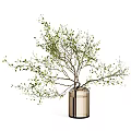 Elegant Decorative Gold Cylindrical Vase With Fresh Green Leaf Branches 3d model