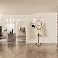 Modern Clothing Store Interior Featuring Arched Doorway Mannequin And Displayed Clothes