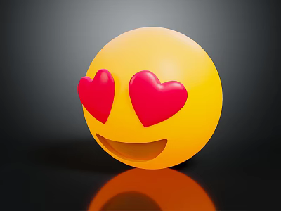 Yellow Emoji With Heart Shaped Eyes And Smiling Mouth On Black Background 3d model
