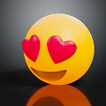Yellow Emoji With Heart Shaped Eyes And Smiling Mouth On Black Background