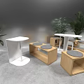 Indoor Dining Table Set With Wooden Benches Gray Cushions White Table And Plants