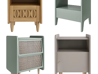 Modern Bedside Tables With Rattan Drawers Light Green And Open Shelf Designs 3d model