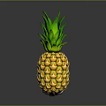 Fresh Whole Pineapple With Green Leaves And Yellow Diamond Pattern Skin On Dark Surface