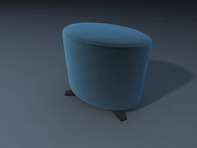 Modern Blue Round Ottoman Stool Upholstered With Wooden Legs Design 3d model