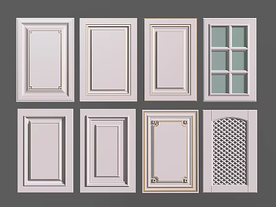 Various White Wardrobe Doors With Different Designs Glass Panels And Decorative Patterns 3d model