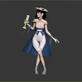 Game Movie Character In Blue Dress With White Hat Red Decoration Holding Ice Cream