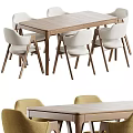 Modern Dining Table Set with Wooden Top and Light Upholstered Chairs 3d model
