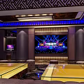 Luxurious KTV Interior Featuring Large Screen Colorful Lighting And Modern Sofas With Coffee Tables 3d model