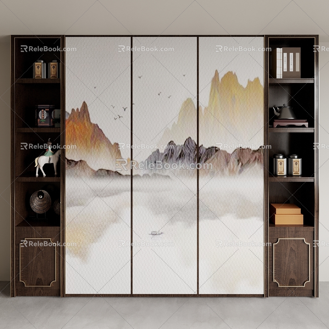 Chinese-style Entrance Cabinet Bookcase Tea Cabinet Wardrobe Side Cabinet Wall Cabinet Cabinet 3d model