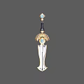 Ornate Silver Sword With Golden Decorative Hilt And Blue Gemstone Accents