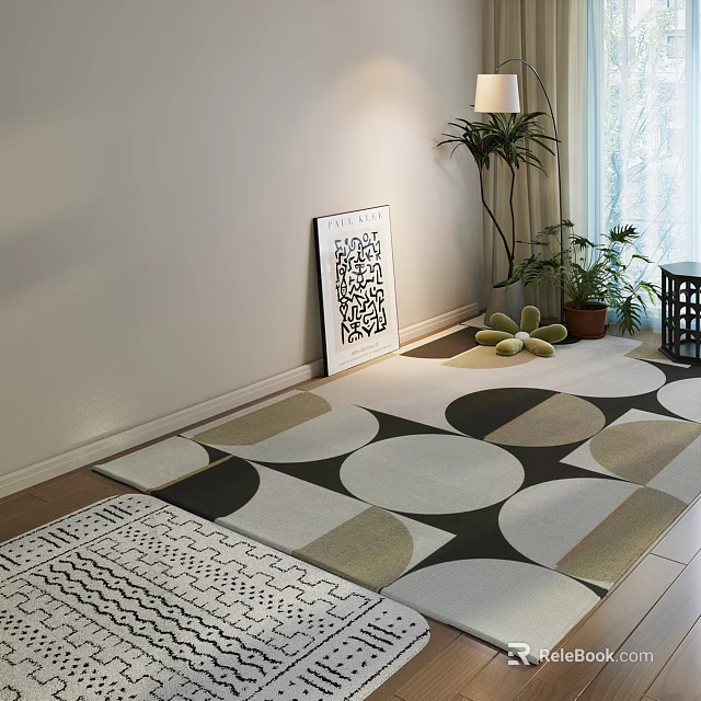 Geometric Square Rug In Modern Living Room Decor 3d model 
