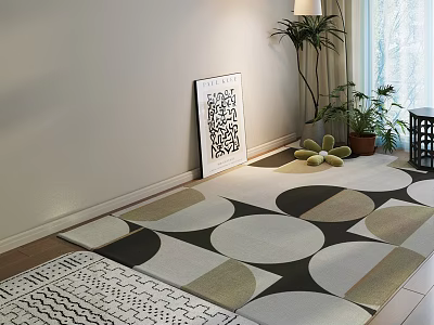 Geometric Square Rug In Modern Living Room Decor 3d model
