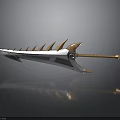 Fantasy Spiked Metallic Weapon With Ornate Gold Accents And Long Handle